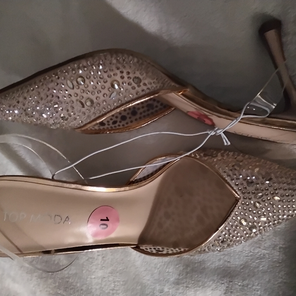 💖❤️Top Moda Women's Gold Embellished 4" Heels - Clear Plastic - Size 10 ❤️‍🩹🩷 - Picture 5 of 7